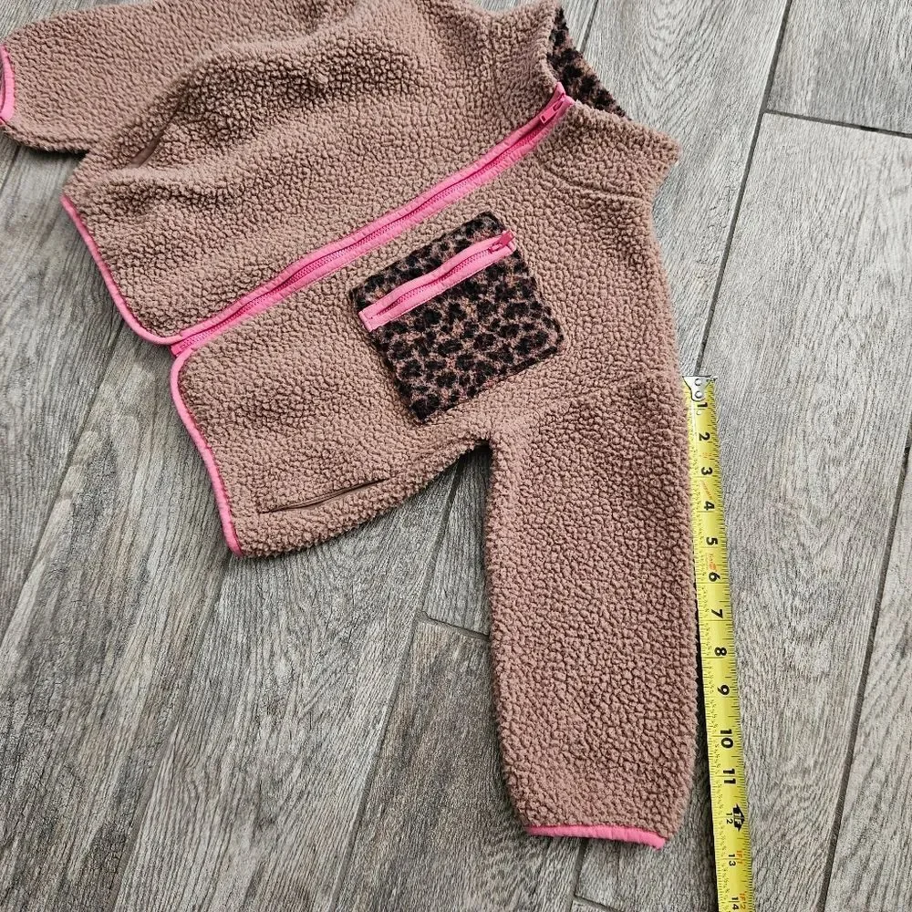 Old Navy Tan Fleece Jacket with Pink Trim Size S